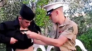 Army blond Josh Williams strokes and swallows jock cock
