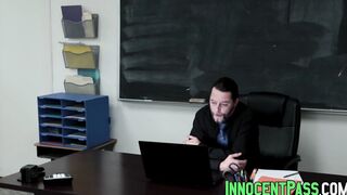 Petite schoolgirl bouncing on teachers cock after oral