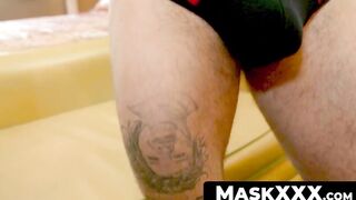 MaskXXX.com - Tattooed ripped stud's hotel room jerk off session goes wild
