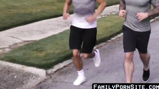 FamilyPornSite.com - Post-workout bareback: hairy dad drills jock stepson