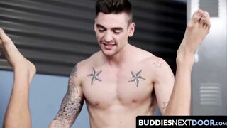 BuddiesNextDoor.com - Johnny bends Drake Tyler over a workout ball for an intense ana