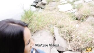 HUNT4K 19 Yo raven-haired performer shows her sex skillz inside the fresh air