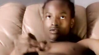 Black amateur strokes his dick before his lover eats his cum