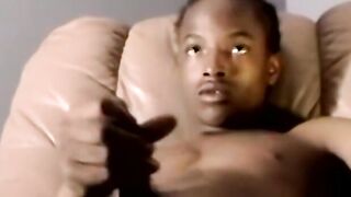 Black amateur strokes his dick before his lover eats his cum