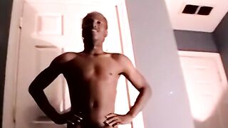 Black amateur strokes his dick before his lover eats his cum