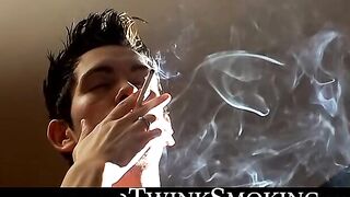 Hardcore smokers Jayden Taylor and Kayden Daniels swap blowjobs in a smoky room