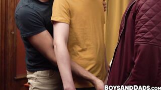Two beefy adults give homosexual Maxx Monroe a rough but thrilling ass ride