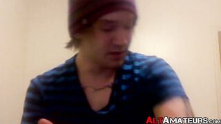 Tattooed punk jock jerking off his big throbbing cock solo