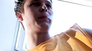 Smoking and uncut cock  stroking by young Stone Solo session