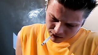 Smoking and uncut cock  stroking by young Stone Solo session