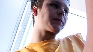 Smoking and uncut cock  stroking by young Stone Solo session