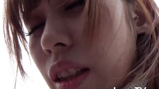Japanese redhead finger fucked on building rooftop