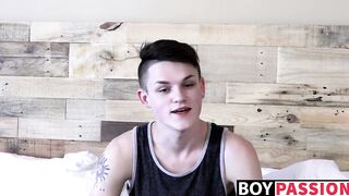 Inked twink dildos his ass and jerks off until he cums hard
