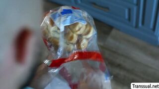 TS brunette analed by stepbro for fucking his GF