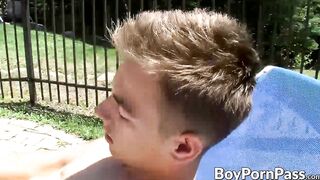Jake Washington jerks off his dick by the swimming pool