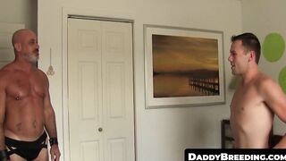 DaddyBreeding.com - Sucking on the old mans dick then getting assfucked good until he