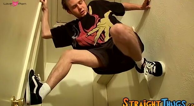 Straight skinny thug jerks off his cock solo and cums
