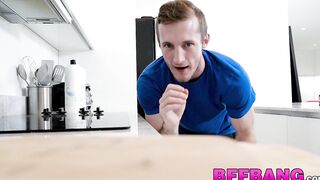 BFFs give their roommate triple blowjob before riding him