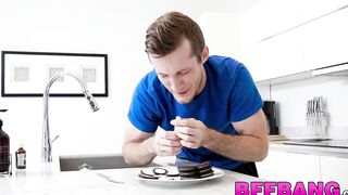 BFFs give their roommate triple blowjob before riding him
