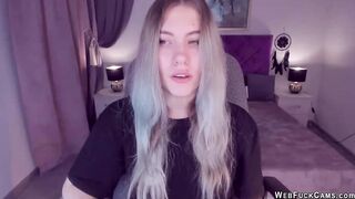 Busty teen flashes shaved pussy