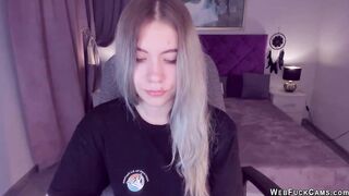 Busty teen flashes shaved pussy