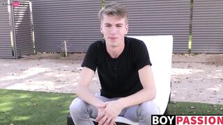 Interview before self touching and showering for young man