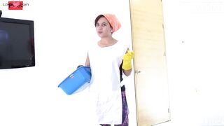 short hair maid Rosa Roca eats her boss fat penis for lunch and ride it stunning