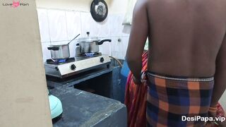 Indian stepson takes advantage of horny big boobs Indian stepmom in the kitchen
