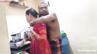 Indian stepson takes advantage of horny big boobs Indian stepmom in the kitchen