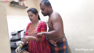 Indian stepson takes advantage of horny big boobs Indian stepmom in the kitchen