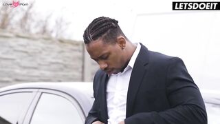 Abigaiil has three-way with two salesmen into the vehicle lot
