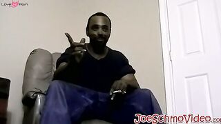 Ebony male strips to reveals his fat cock and plays with it