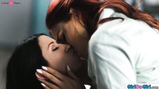 Lesbian colleagues lick pussy on the job