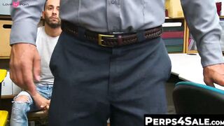 Buff cop daddy hard fucks a slim shoplifter til he cums