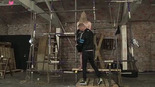 Bound and blind folded slave enjoys a handjob from master
