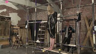 Bound and blind folded slave enjoys a handjob from master