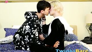 Dark haired twink fucks his blond friend doggy style raw
