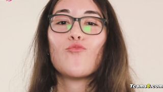 Hot shemale nerd jerking off her cock