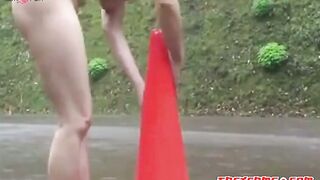 Asian chick's public anal ride