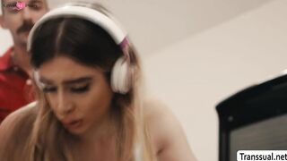 Horny guy caught by wife fucking their TS babysitter