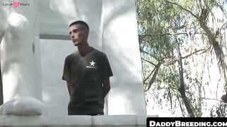 DaddyBreeding.com - Naughty young army cadet rides majors raw cock outdoors until the