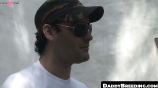 DaddyBreeding.com - Naughty young army cadet rides majors raw cock outdoors until the