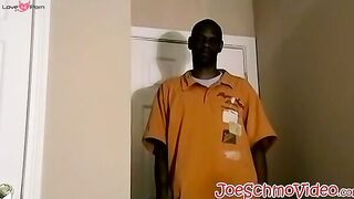 Black dude masturbates on the floor waiting for cum spray