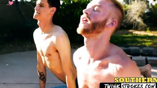 TwinkStrokes.com - Athletic twink Justin and Declan rim and fuck in hot bareback