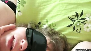 Slave Eva's plump face gets covered in cum