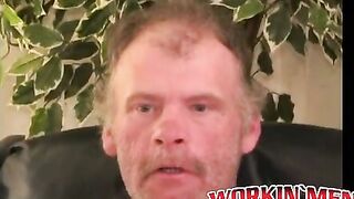 Mature stud masturbates intensely after being interviewed