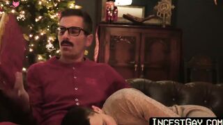 IncestGay.com - Smooth stepson fucked hard bareback by sexy mustache stepdad