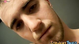 Athletic straight thug masturbates hairy cock and cums