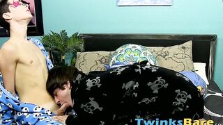 Twink sucks his horny lovers big cock before fucking him raw