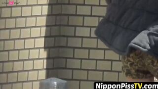 NipponPissTV.com - Gorgeous Japanese schoolgirls pee just around the corner outdoors